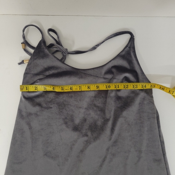 NWT Sweet Look Fashion Velvet Grey self tie mini Dress, sz M - Picture 8 of 12